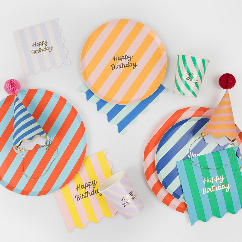 Stripe Happy Birthday Cups (8pk)