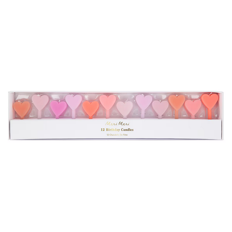 Pink Heart Candles -12pk