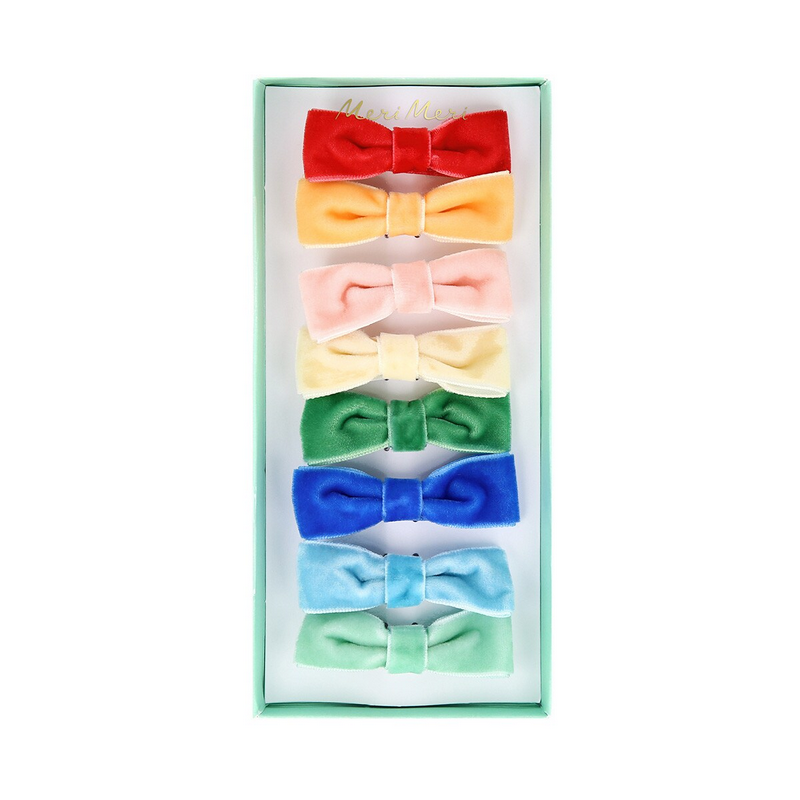 Rainbow Velvet Bow Hair Clips (x4)