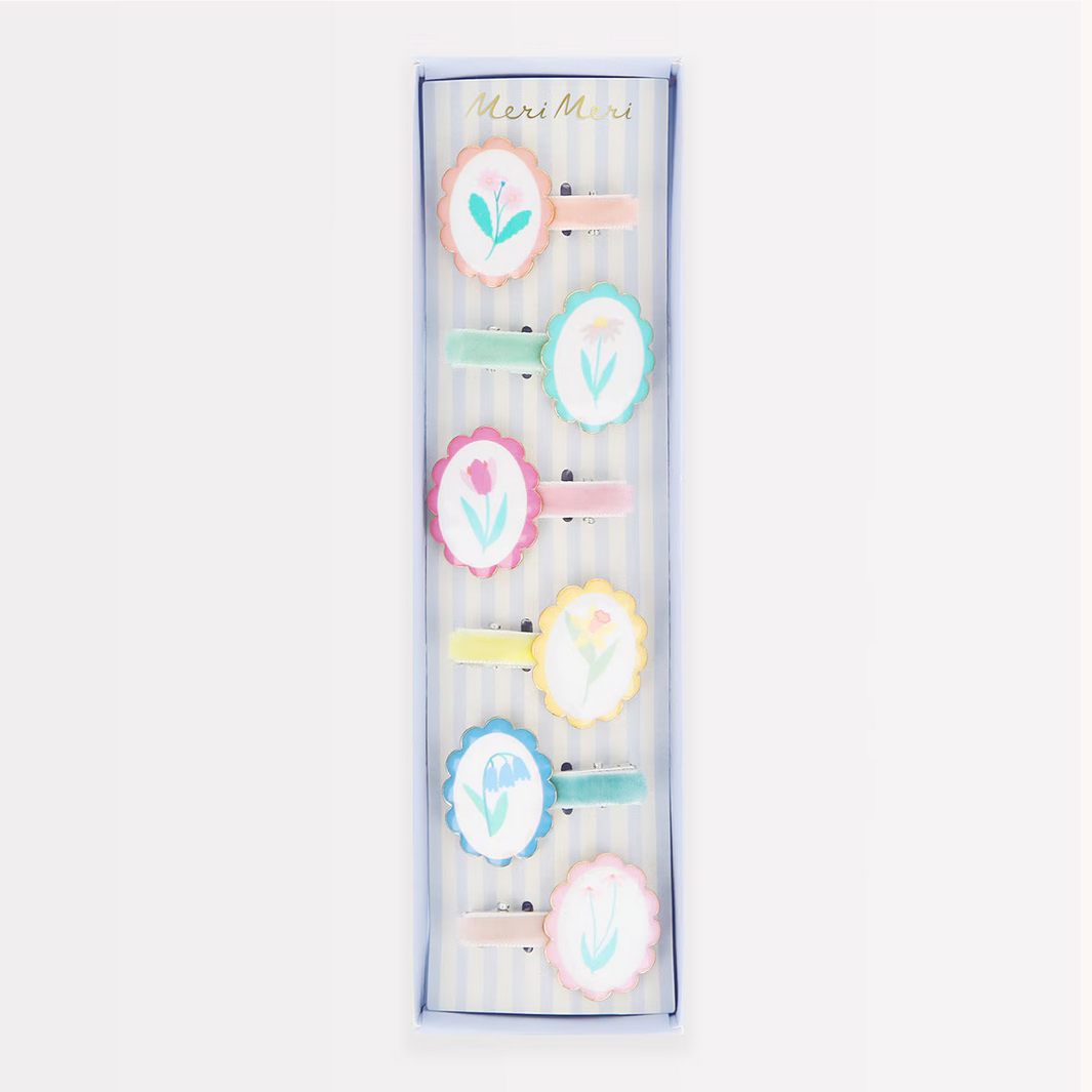 Flower Cameo Hair Clips (6pk)