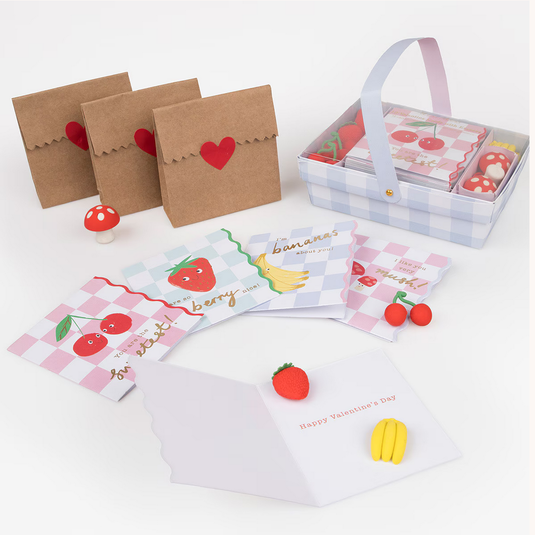 Fruit Basket Kids Valentine's Cards & Erasers Set (12pk)