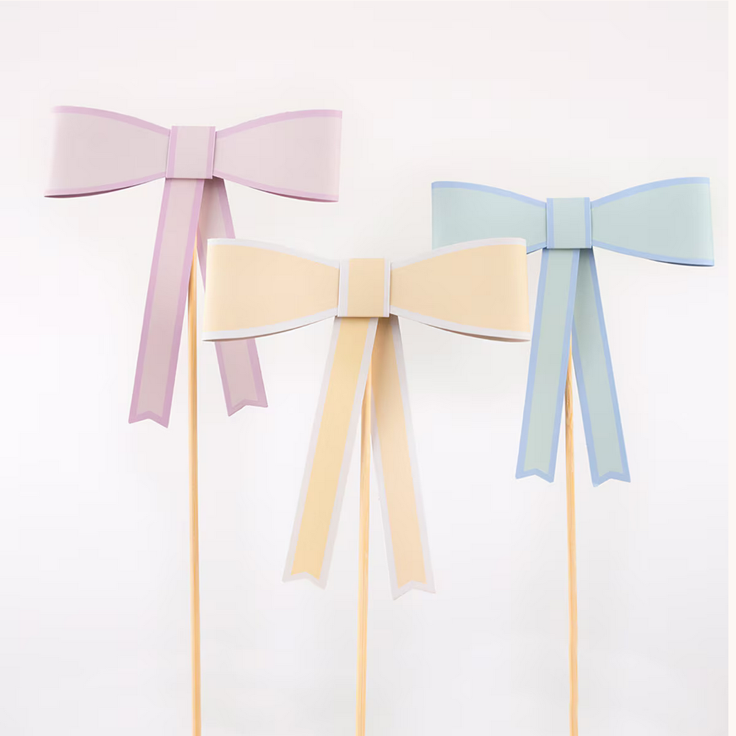 Pastel Bow Cake Toppers (x3)