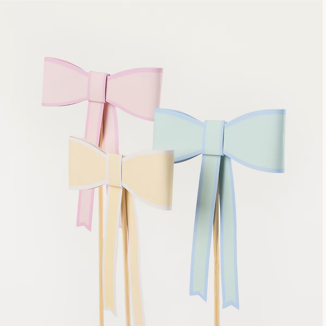 Pastel Bow Cake Toppers (x3)