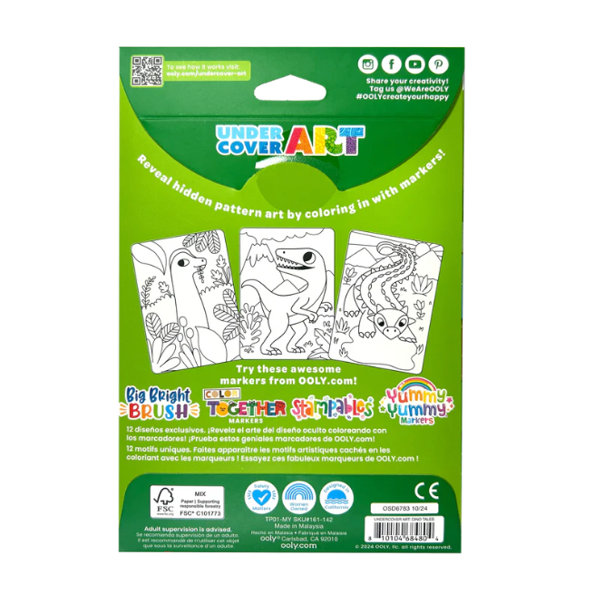 Undercover Art Hidden Pattern Coloring Activity Art Cards - Dino Tales