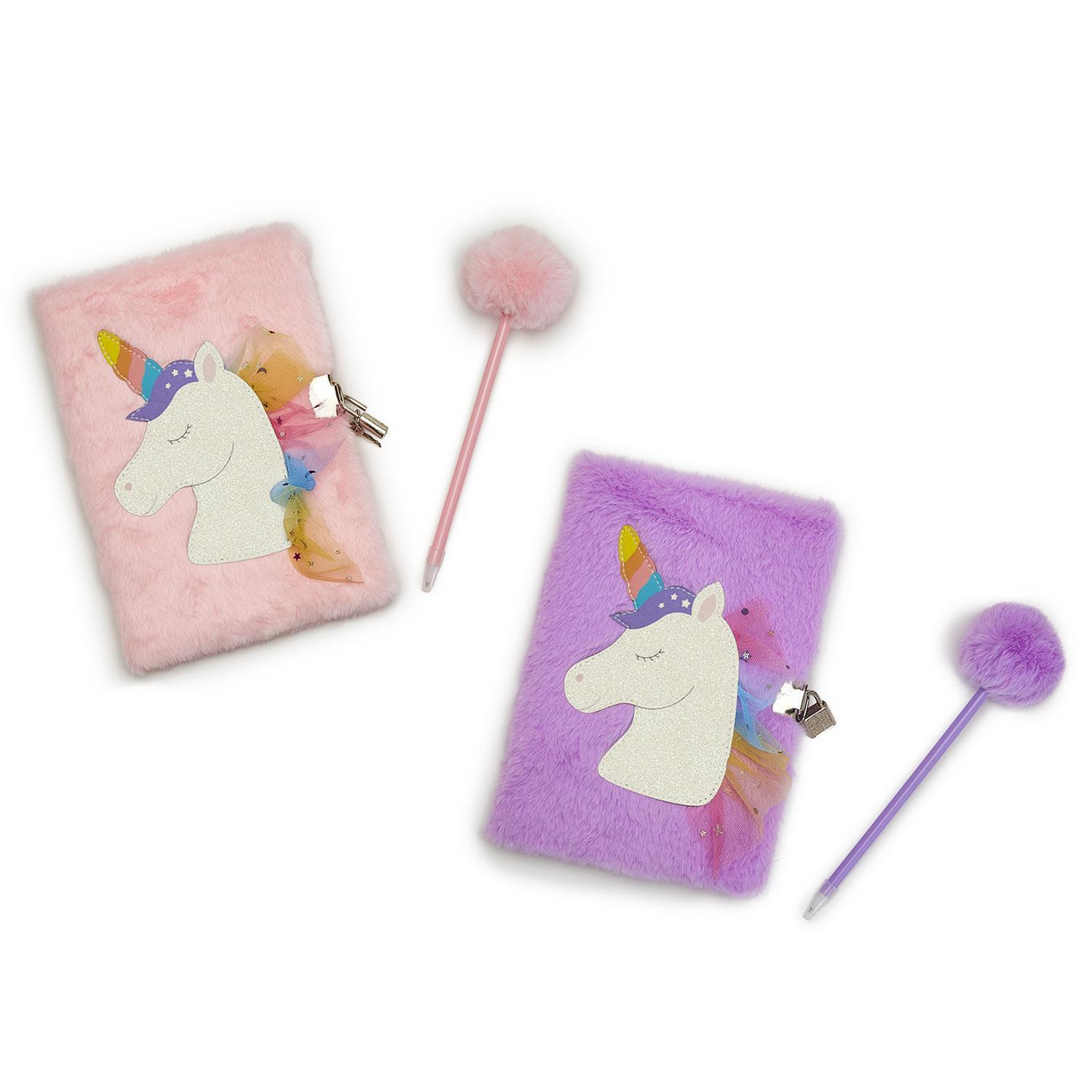 Glitter Unicorn Journal with Lock and Pom Pom Pen
