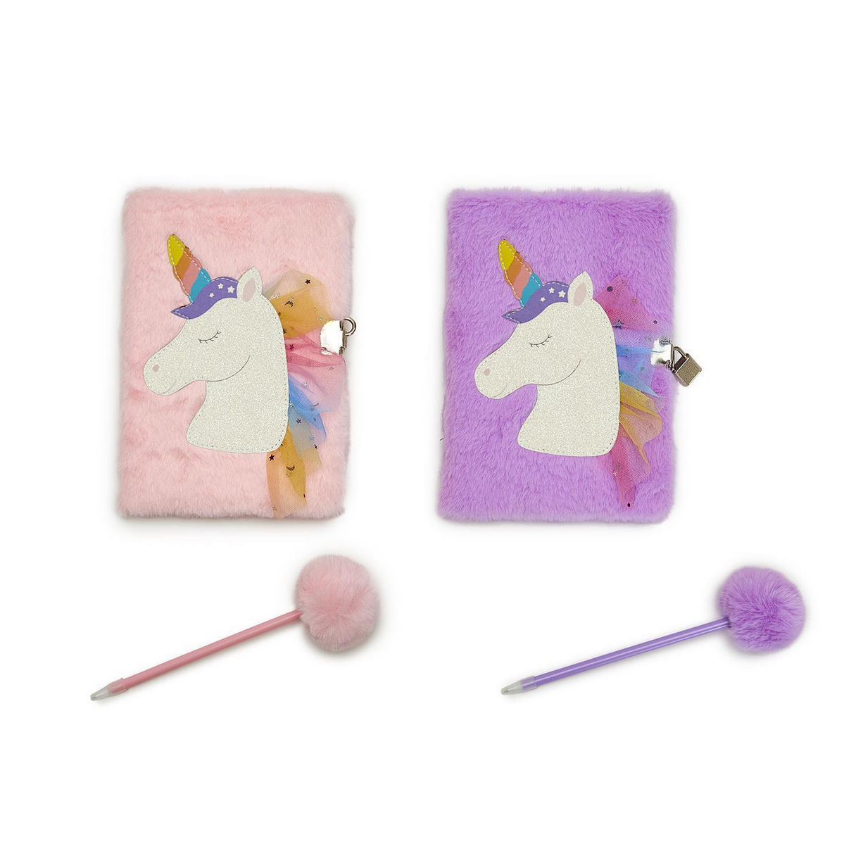 Glitter Unicorn Journal with Lock and Pom Pom Pen
