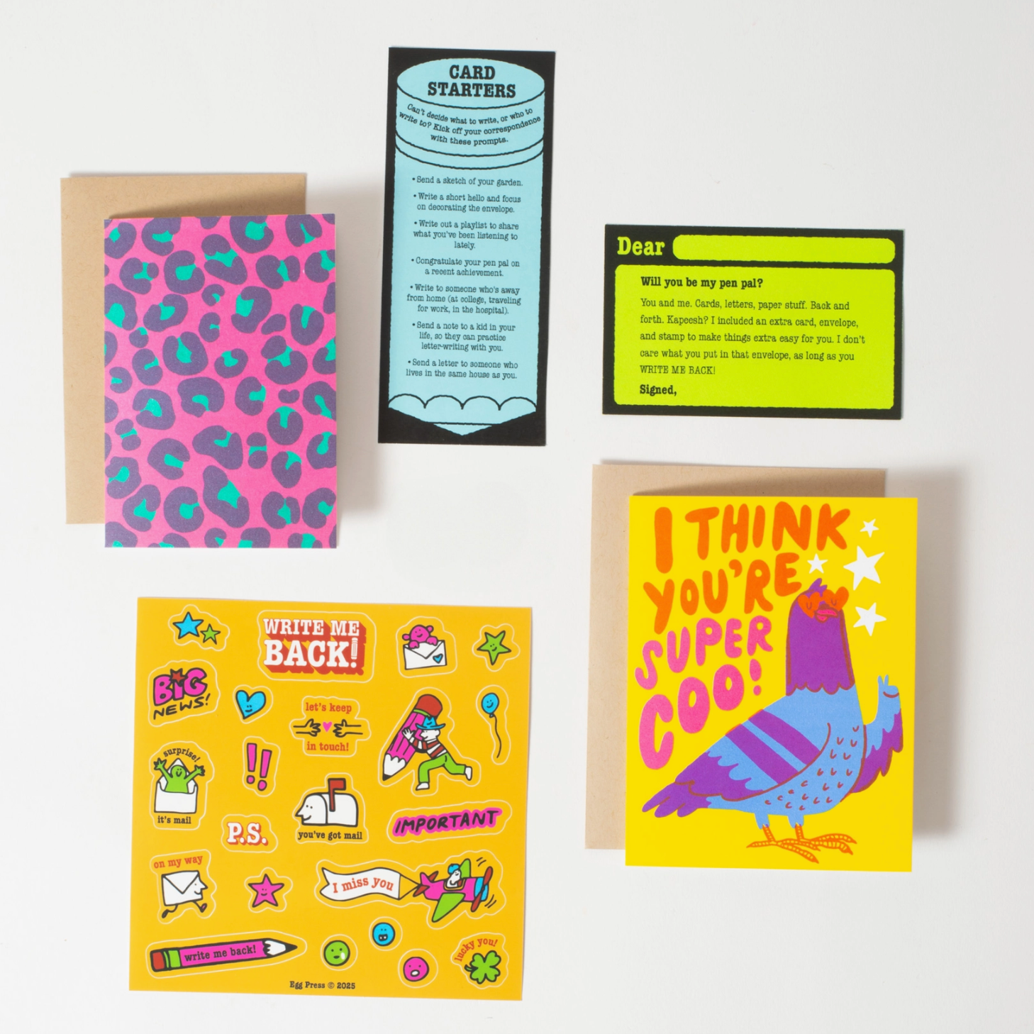 Pigeon + Leopard Letter Writing Write Me Back Pen Pal Kit