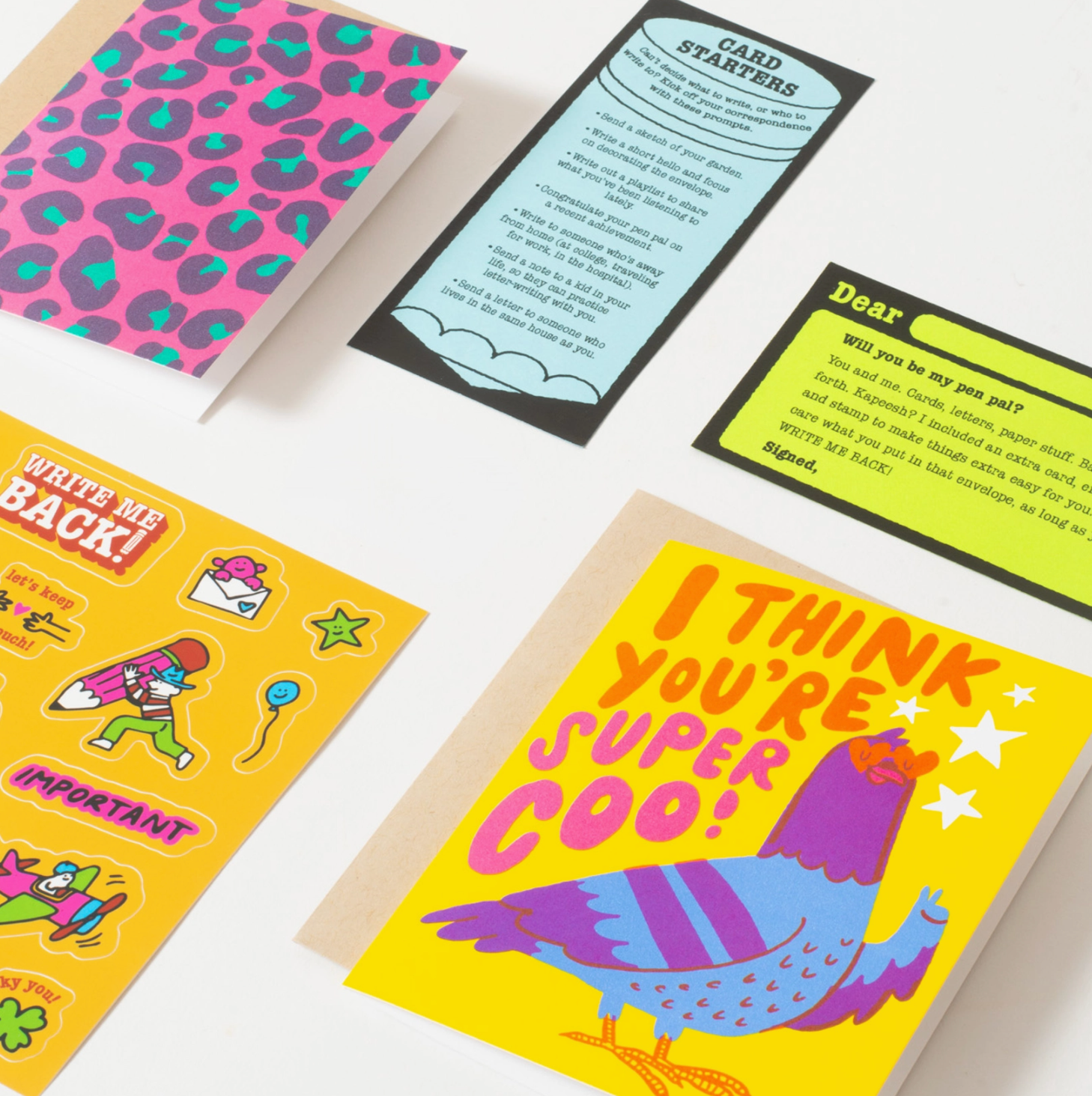 Pigeon + Leopard Letter Writing Write Me Back Pen Pal Kit