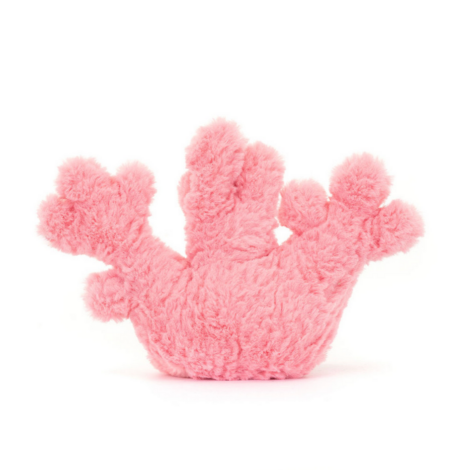 Pink plush toy shaped like a coral on a product page.