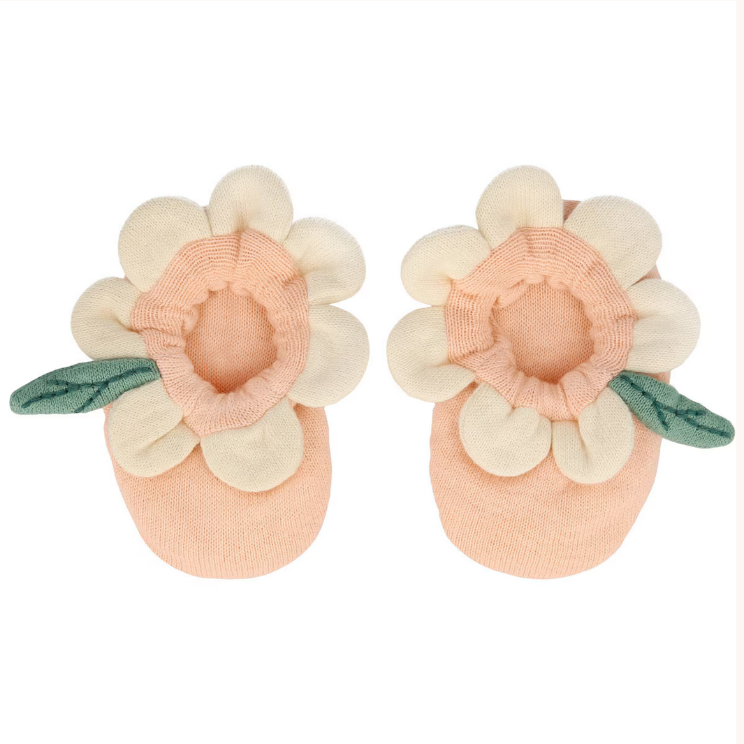 Organic Peach Daisy Baby Booties