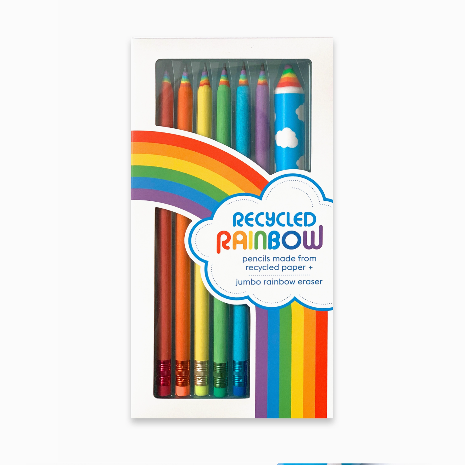 RECYCLED RAINBOW PENCIL & ERASER SET