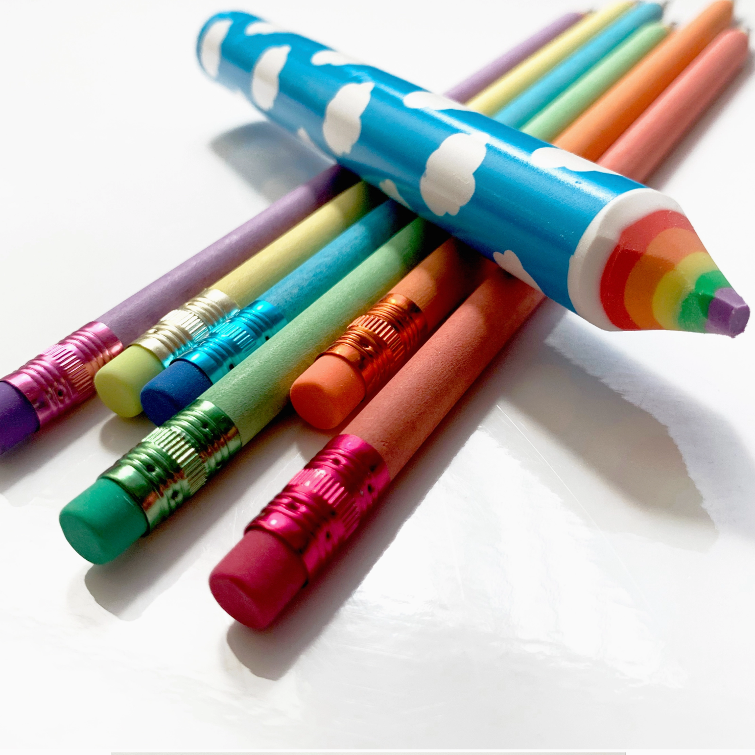RECYCLED RAINBOW PENCIL & ERASER SET