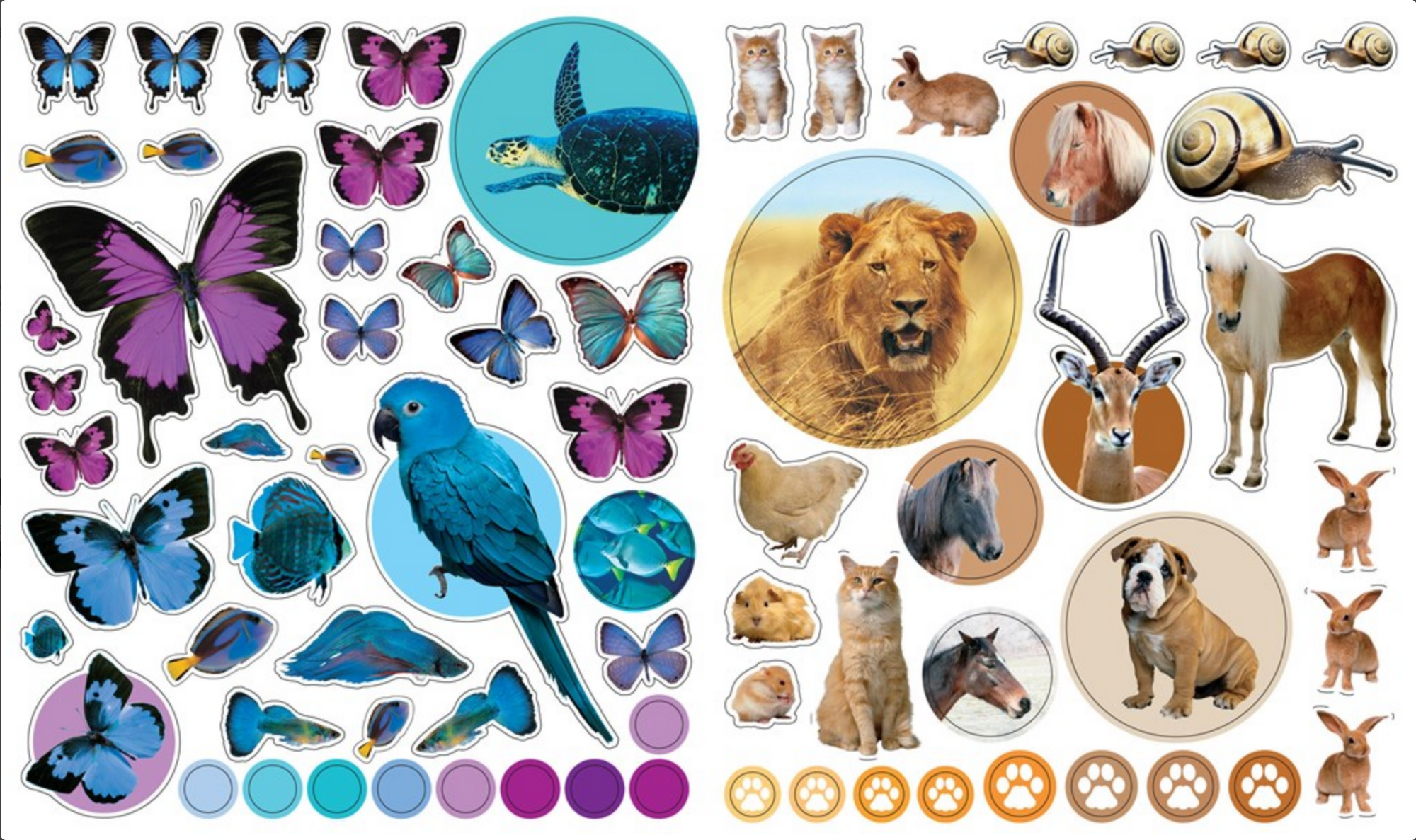 Collection of animal and nature-themed stickers on a white background