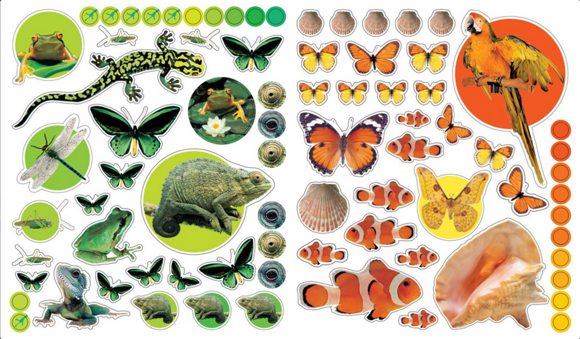 Collection of colorful animal stickers on a white background