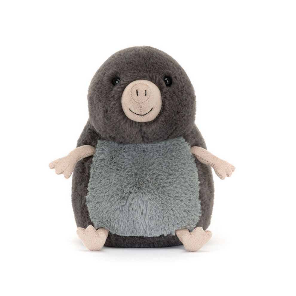 Plush toy mole on a white background