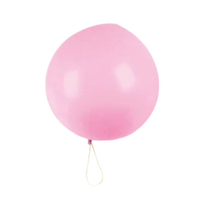 Pink balloon on a white background with video player interface.