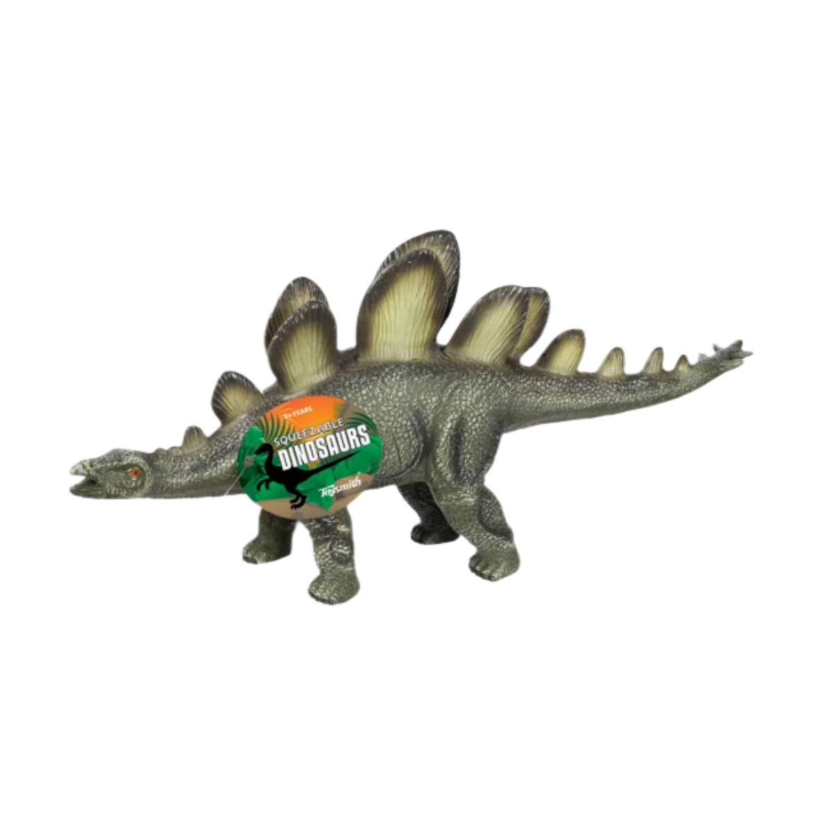 Toy stegosaurus figure on a white background