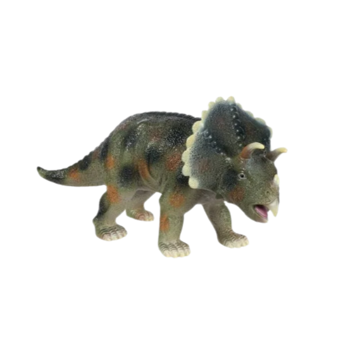 toy of a triceratops on a white background