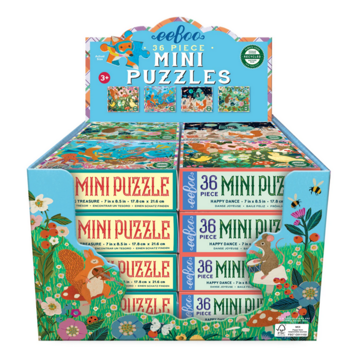 Display of mini puzzle boxes with animal-themed designs on a white background