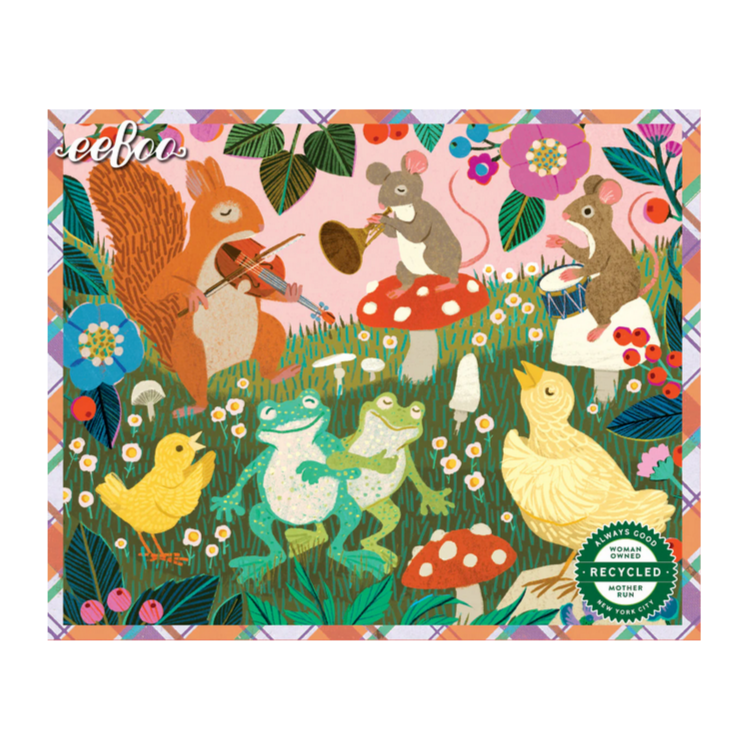 Colorful animal-themed puzzle packaging with 'eeBoo' branding.