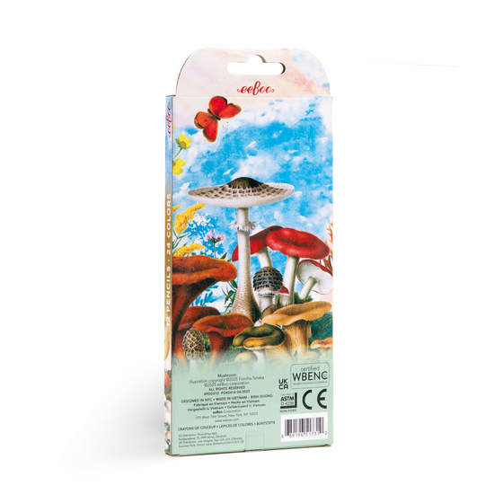 Packaged product with mushroom design on a white background
