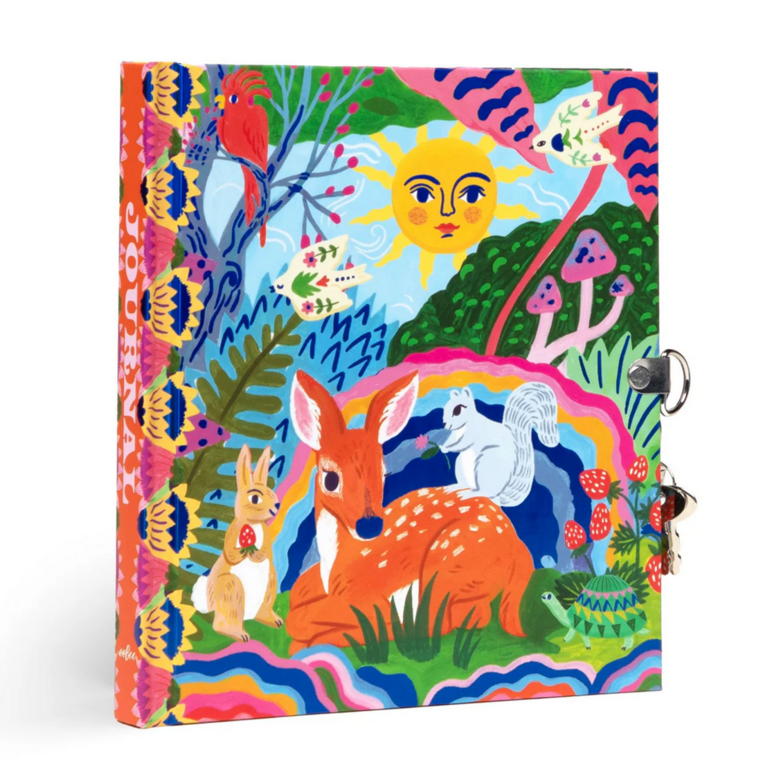 Colorful children's journal cover with animals and nature elements on a white background