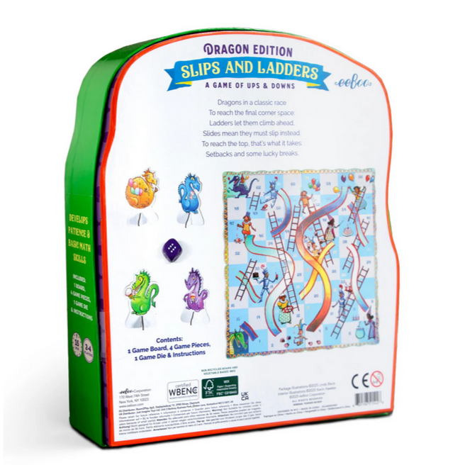 Board game packaging with colorful graphics and text, displayed on a white background.