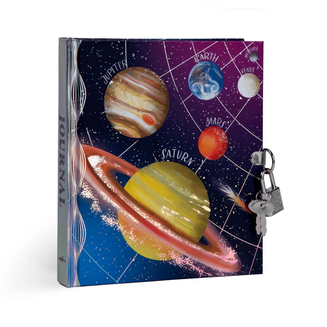Solar system-themed notebook with lock 