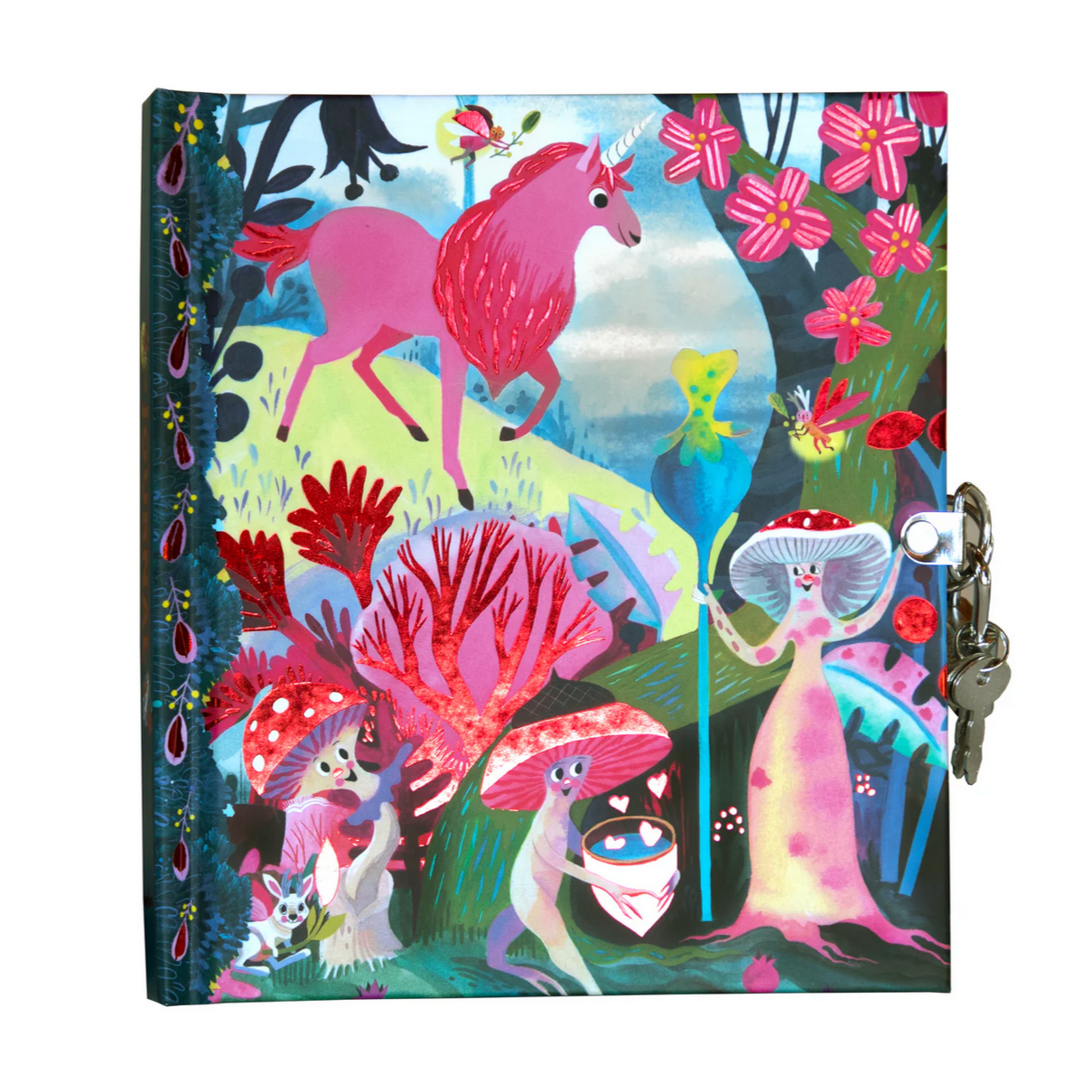 Colorful notebook with unicorn and fairy design on a white background