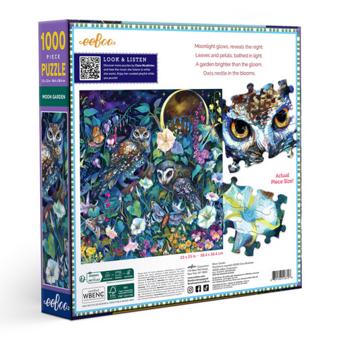 Jigsaw puzzle box with owl design on a white background