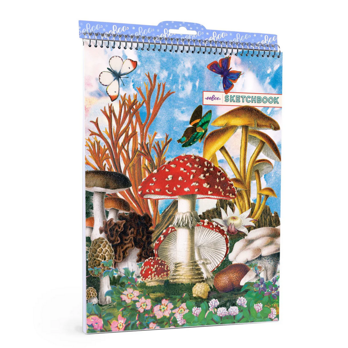 Mushroom-themed notebook on a website page.
