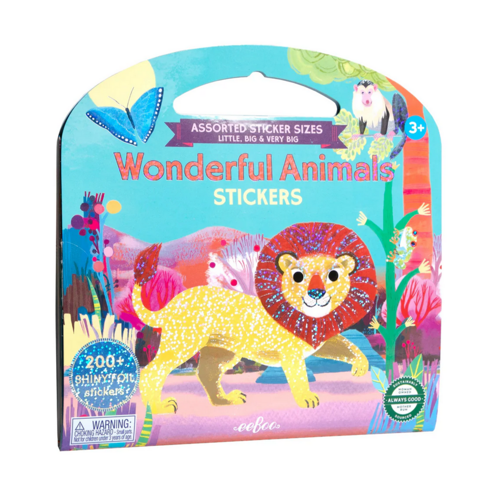 Packaging of 'Wonderful Animals' stickers with a colorful design featuring a lion.