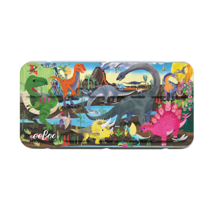 Colorful dinosaur-themed pencil case on a white background with frequently bought items displayed below.