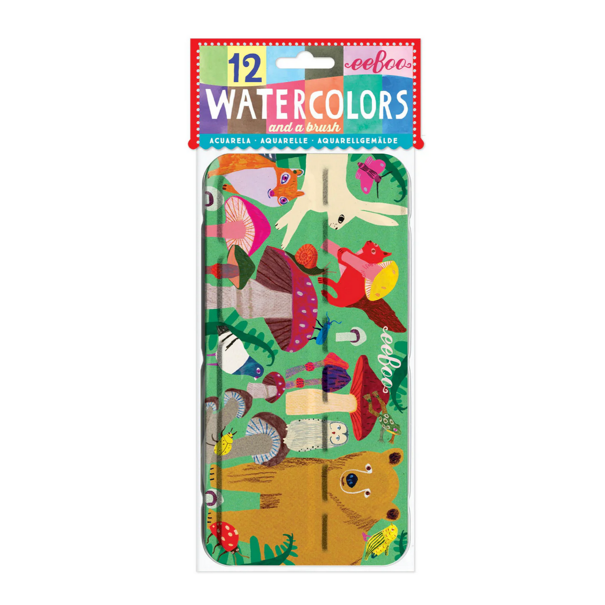 Product page of a colorful watercolor set with animal illustrations on a website.