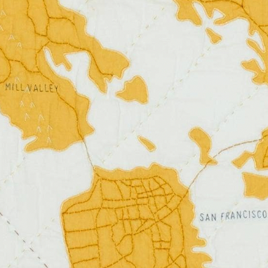 Map of San Francisco with 'Mill Valley' and 'San Francisco' labeled in yellow on a white background.