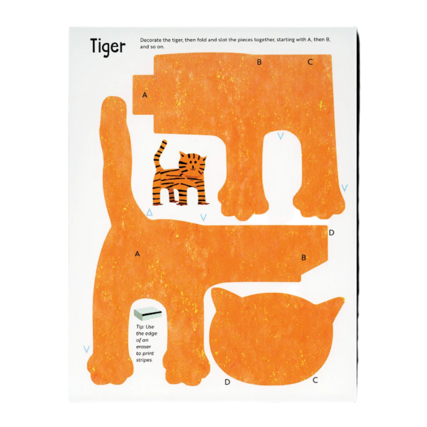 Letter 'T' shaped tiger cutout with a small tiger illustration on a white background.