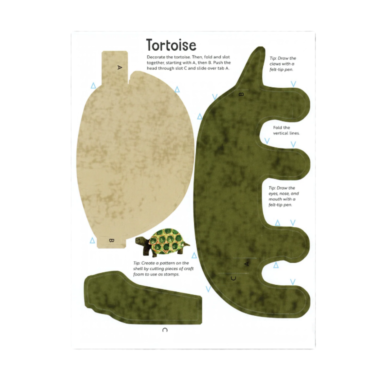 Illustration of a tortoise shape puzzle with labeled parts on a white background