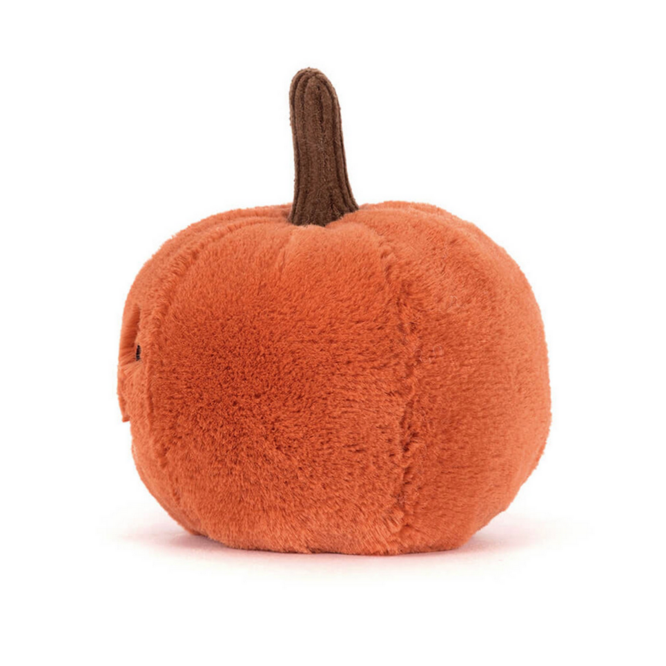 Plush pumpkin toy labeled 'Ooky Jack O' Lantern' on a white background