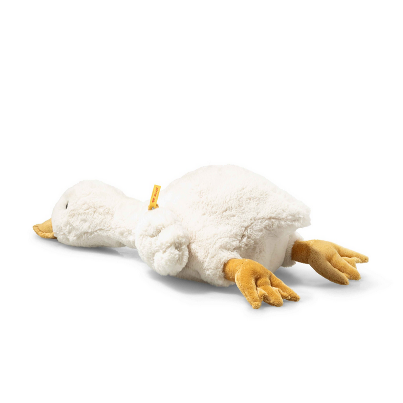 Plush toy duck on a white background