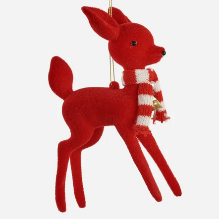 Flocked 50's Deer Ornaments