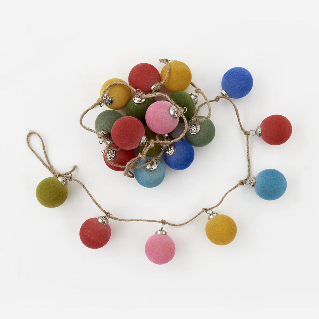 Flocked Ball Ornament Garland