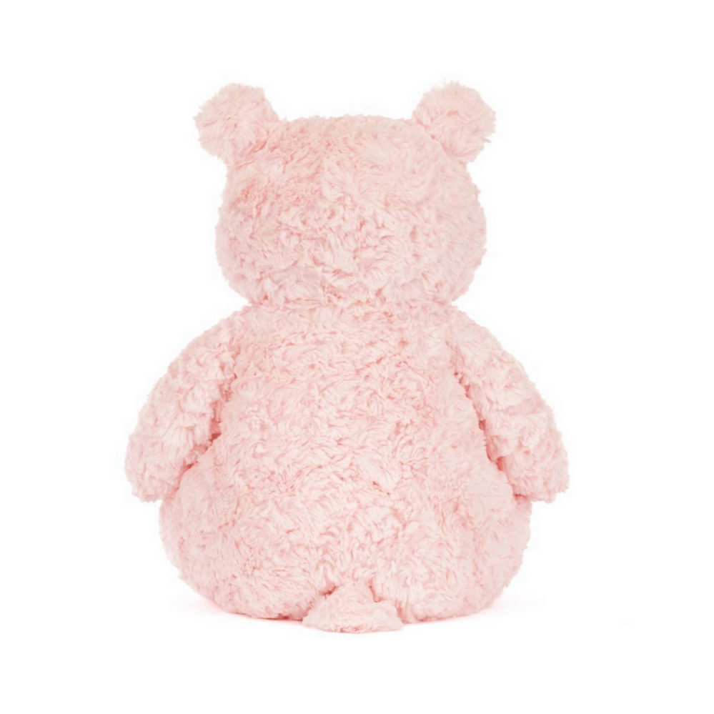 Pink teddy bear on a white background .