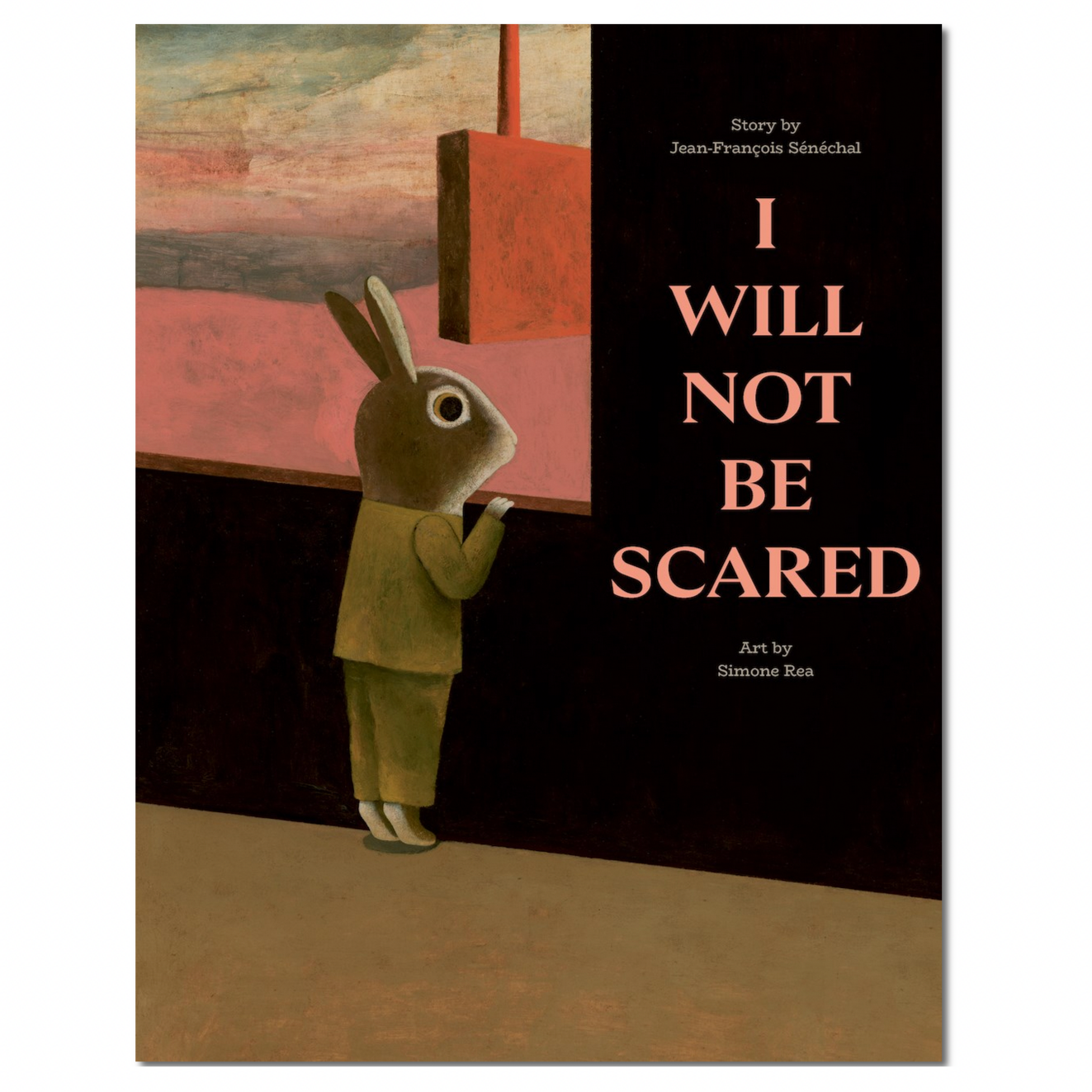 Book cover of 'I Will Not Be Scared' with a rabbit character looking over a wall.