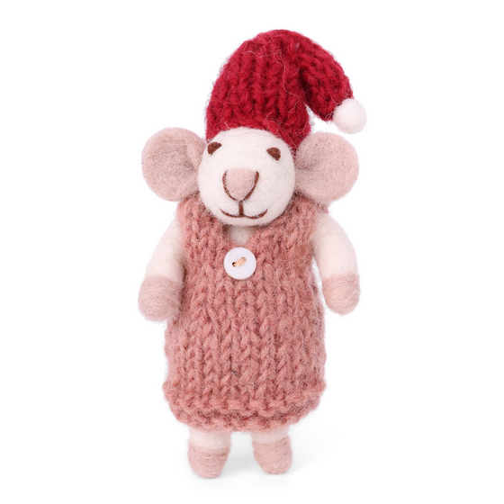 White Mouse with Dusty Red Dress