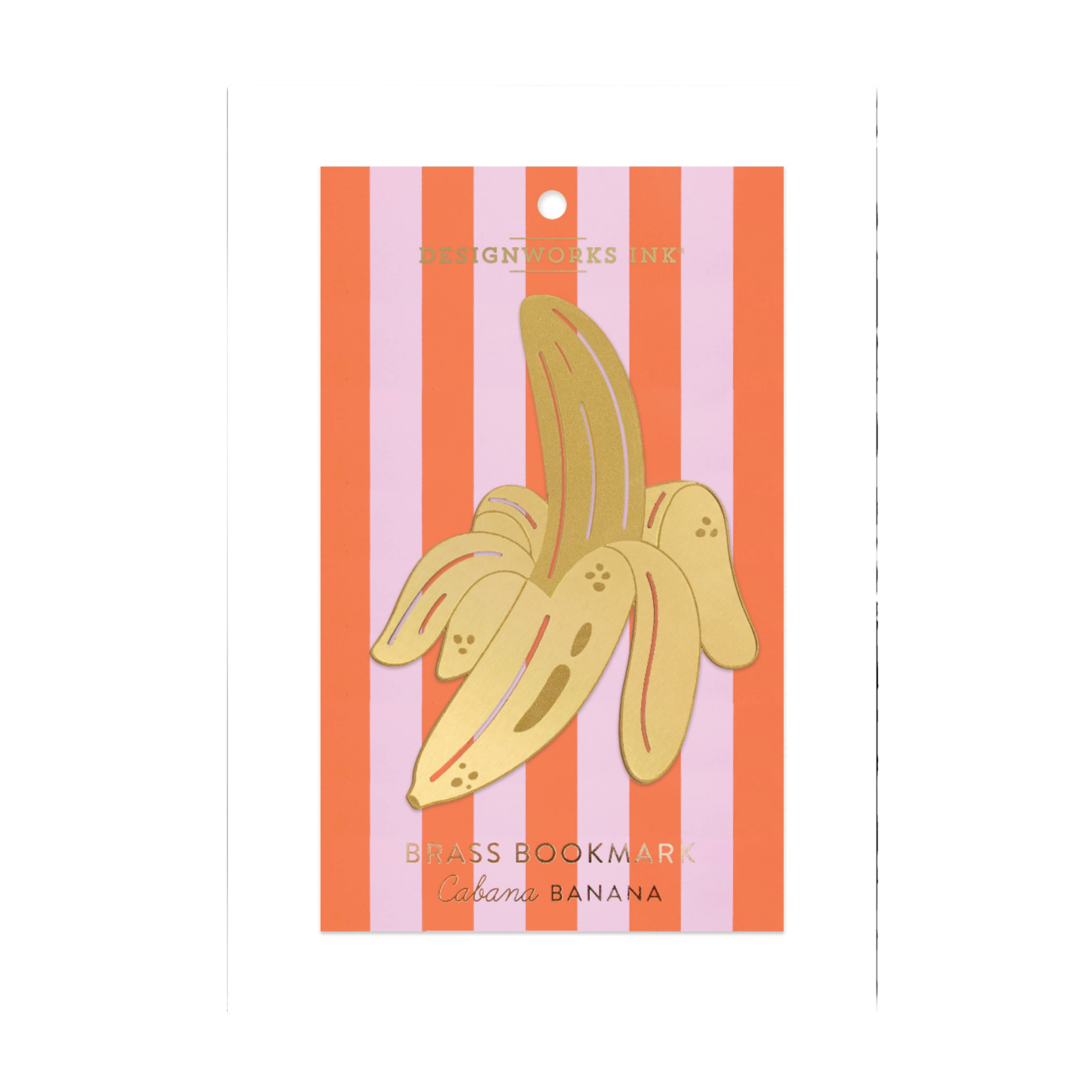 Product bookmarks with a banana illustration on a striped background