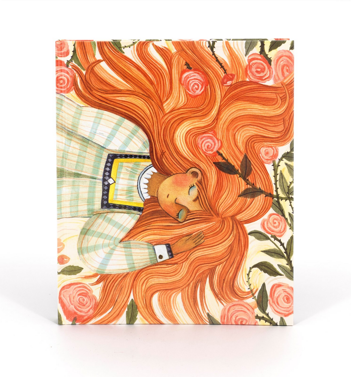 Illustration with a colorful design of a woman with flowing hair on a white background.