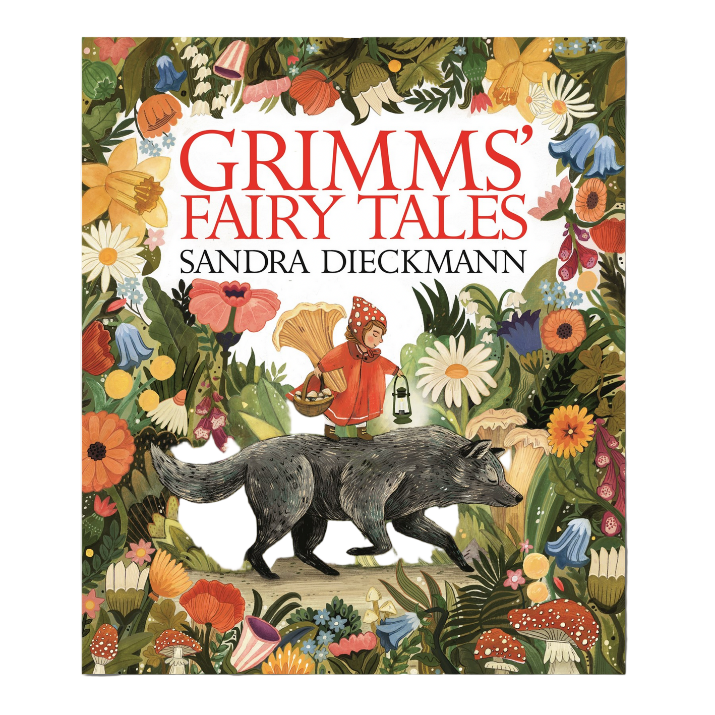 Book cover of 'Grimm's Fairy Tales' with colorful illustrations on a white background