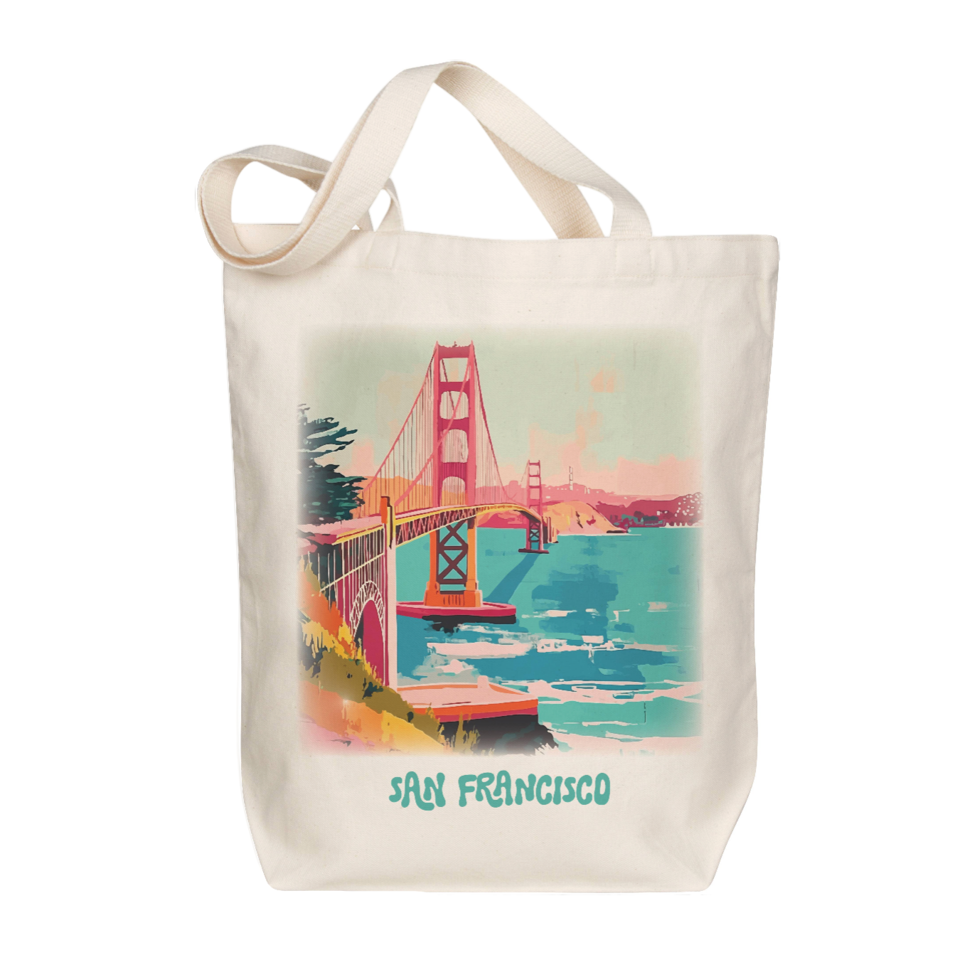 San Francisco Organic Watercolor Landscape Tote