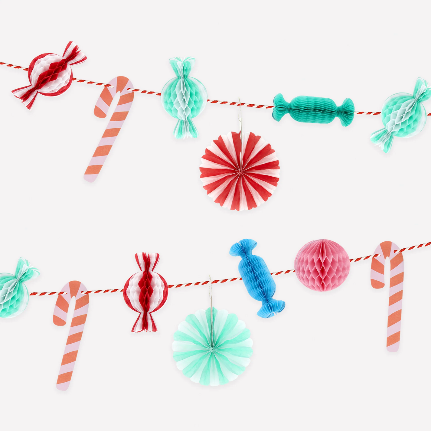 Colorful paper candy garland on a white background