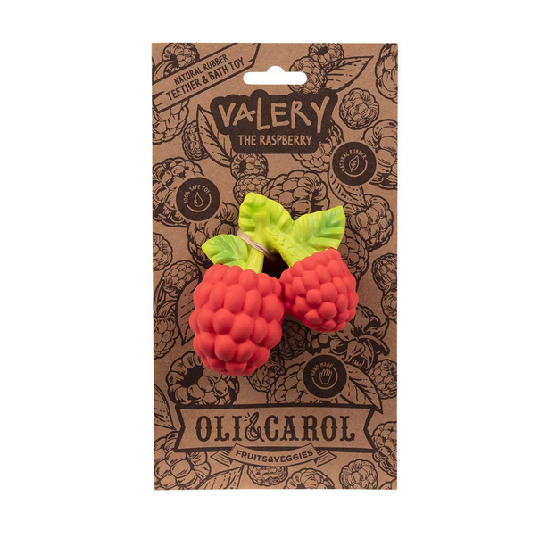 Valery the Raspberry toy packaging by Oli & Carol on a white background